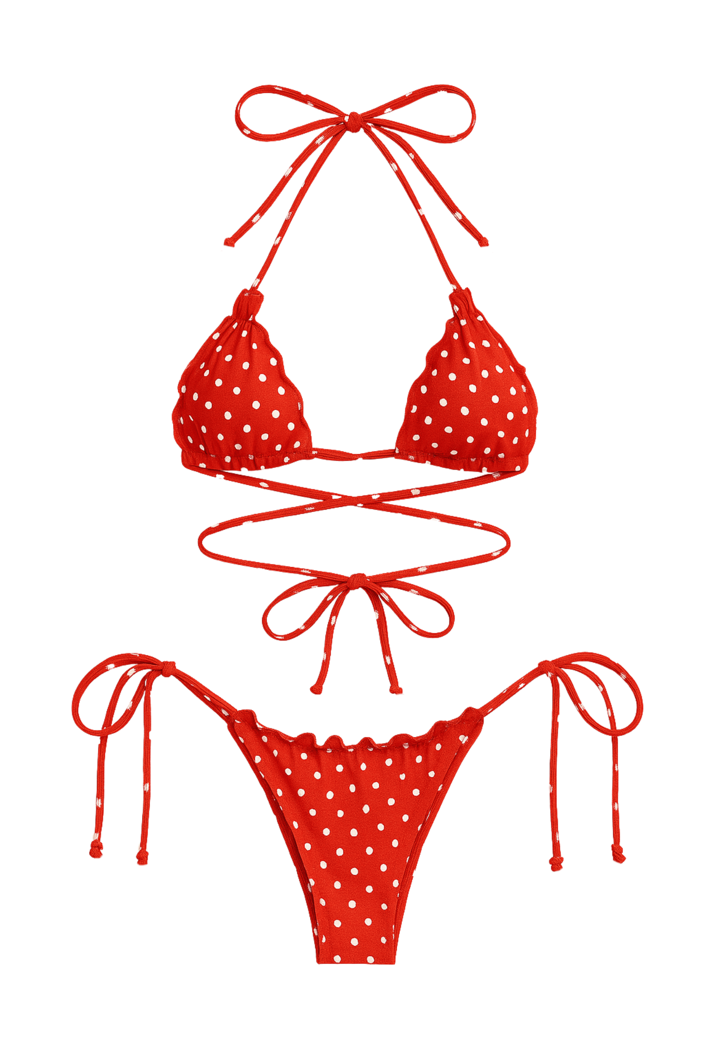RUFFLE TRIANGLE TOP - RED POLKA DOTS